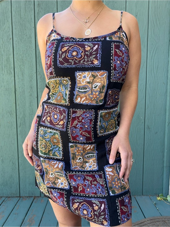 Vintage Dresses & Skirts - Boho Patchwork Slip Dress - Black Multi